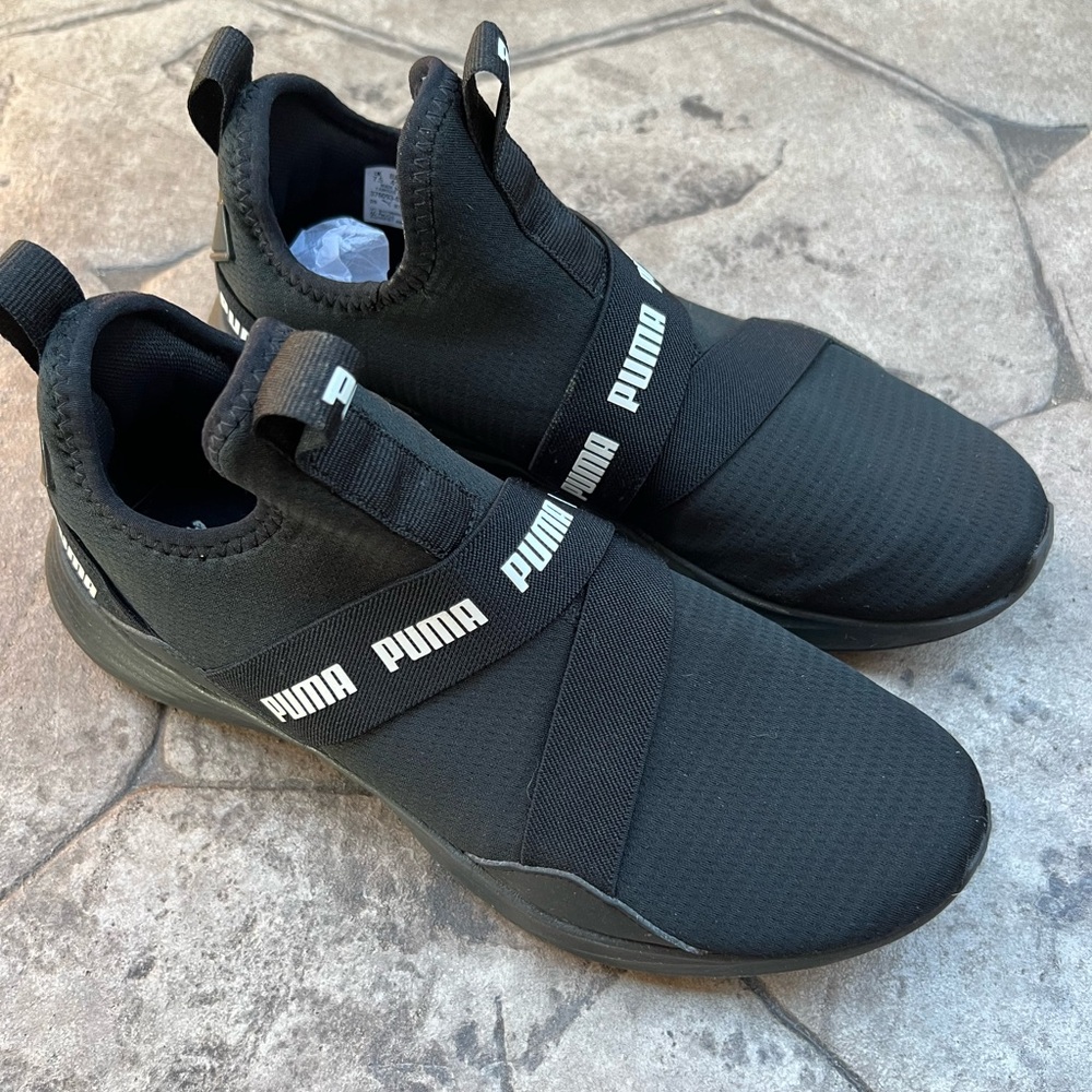 PUMA Womens Radiate Mid Training Slip On Black Shoes Sneakers Size 10
